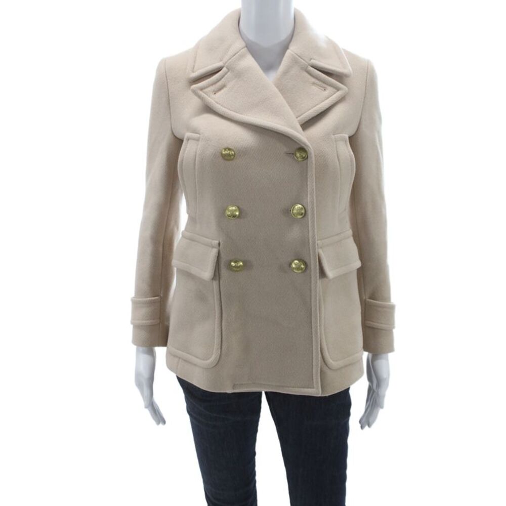 J Crew Womens Pea Coat Beige Wool Size 0P